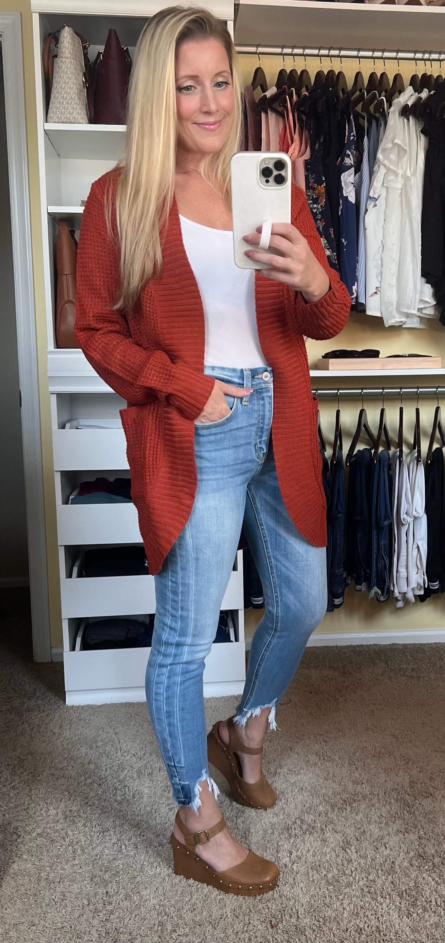 Rust Cardigan Frugal and Thriving