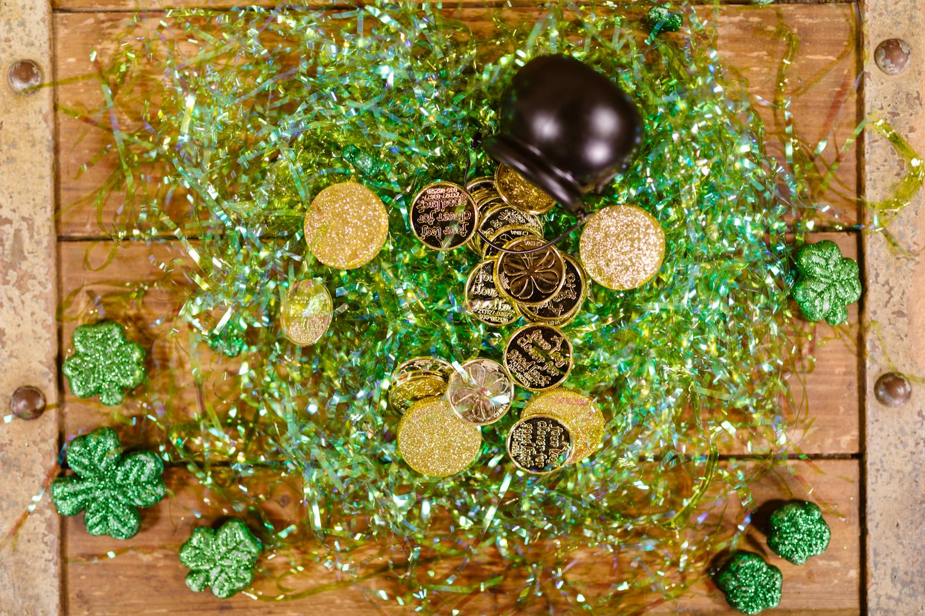 overhead photo of st patrick s day props